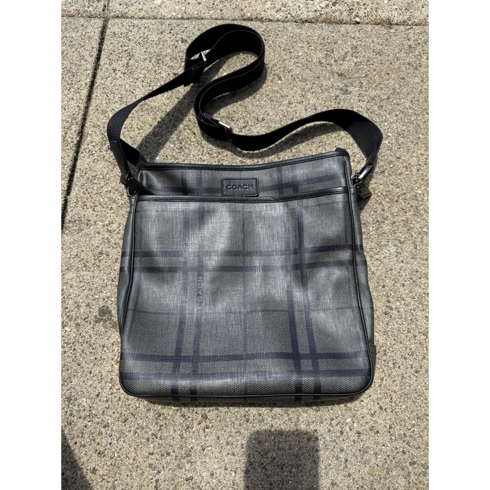 Coach‎ Black & Gray PVC Tattersall Messenger Bag F71061